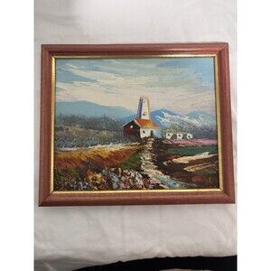 MID CENTURY LANDSCAPE EXPRESSIONIST OIL PAINTING! 50S ORIG ART MOUNTAIN VTG 60S
